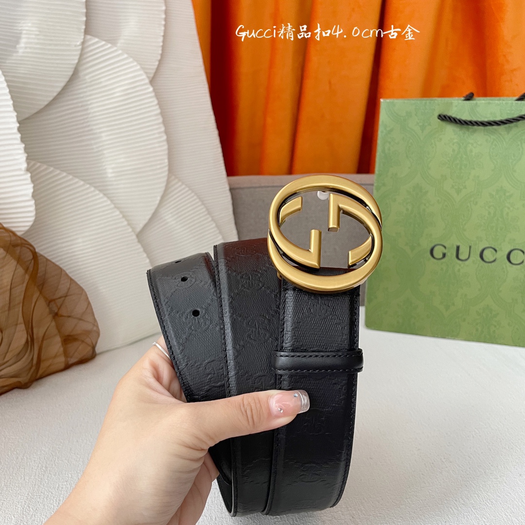 Gucci经典款进口原厂印花面搭配原版皮底精品钢扣宽4.0Cm经典永不过时款潮流大方时尚百搭