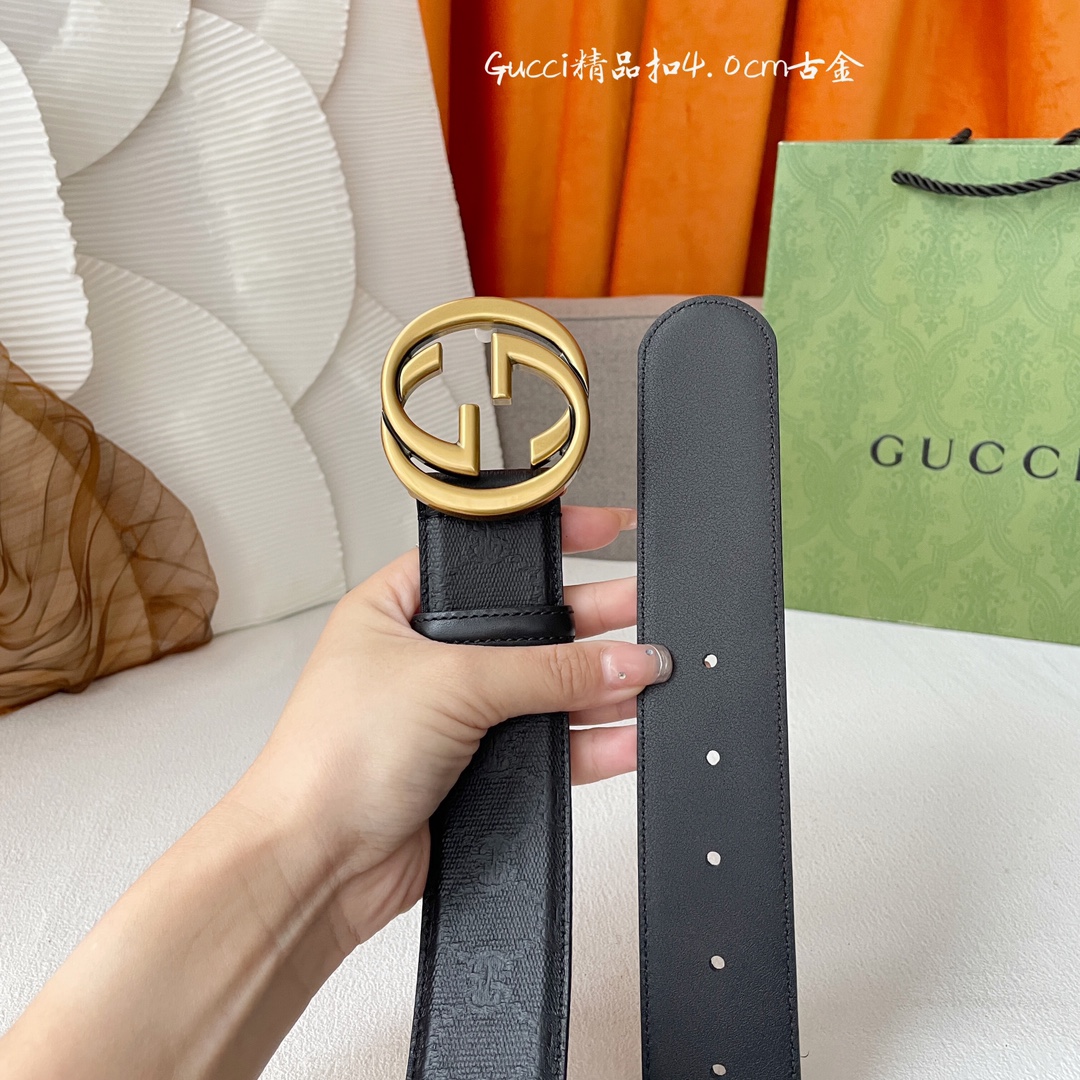 Gucci经典款进口原厂印花面搭配原版皮底精品钢扣宽4.0Cm经典永不过时款潮流大方时尚百搭