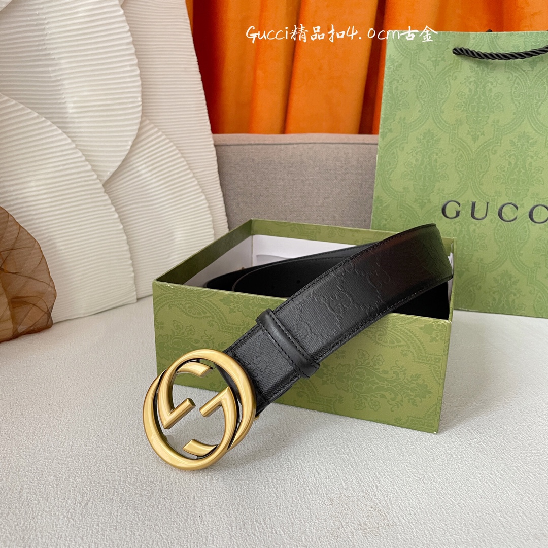 Gucci经典款进口原厂印花面搭配原版皮底精品钢扣宽4.0Cm经典永不过时款潮流大方时尚百搭