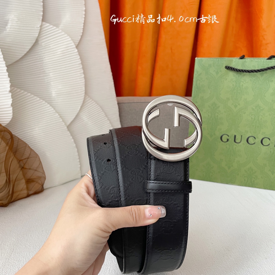 Gucci经典款进口原厂印花面搭配原版皮底精品钢扣宽4.0Cm经典永不过时款潮流大方时尚百搭