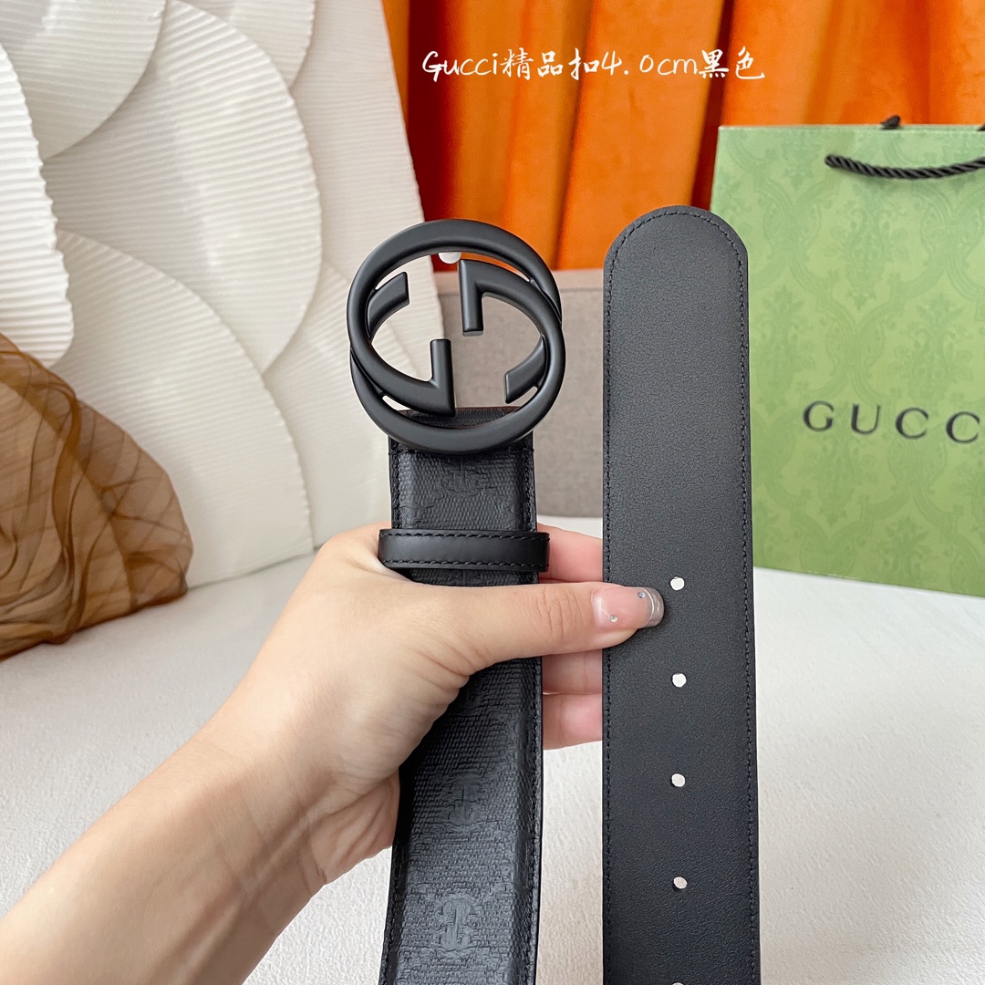 Gucci经典款进口原厂印花面搭配原版皮底精品钢扣宽4.0Cm经典永不过时款潮流大方时尚百搭