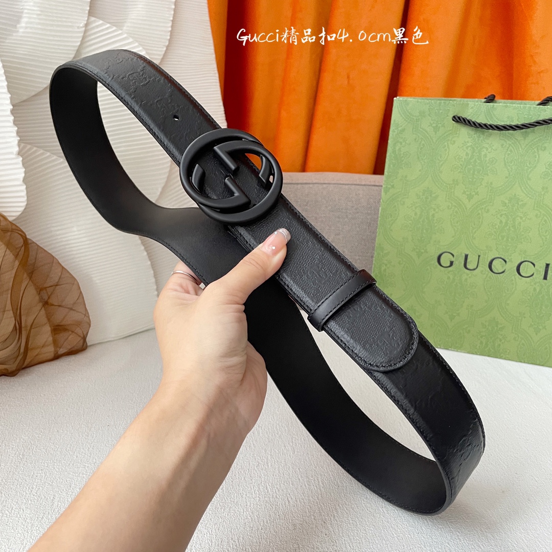 Gucci经典款进口原厂印花面搭配原版皮底精品钢扣宽4.0Cm经典永不过时款潮流大方时尚百搭