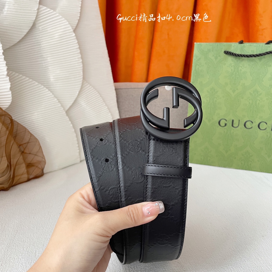 Gucci经典款进口原厂印花面搭配原版皮底精品钢扣宽4.0Cm经典永不过时款潮流大方时尚百搭