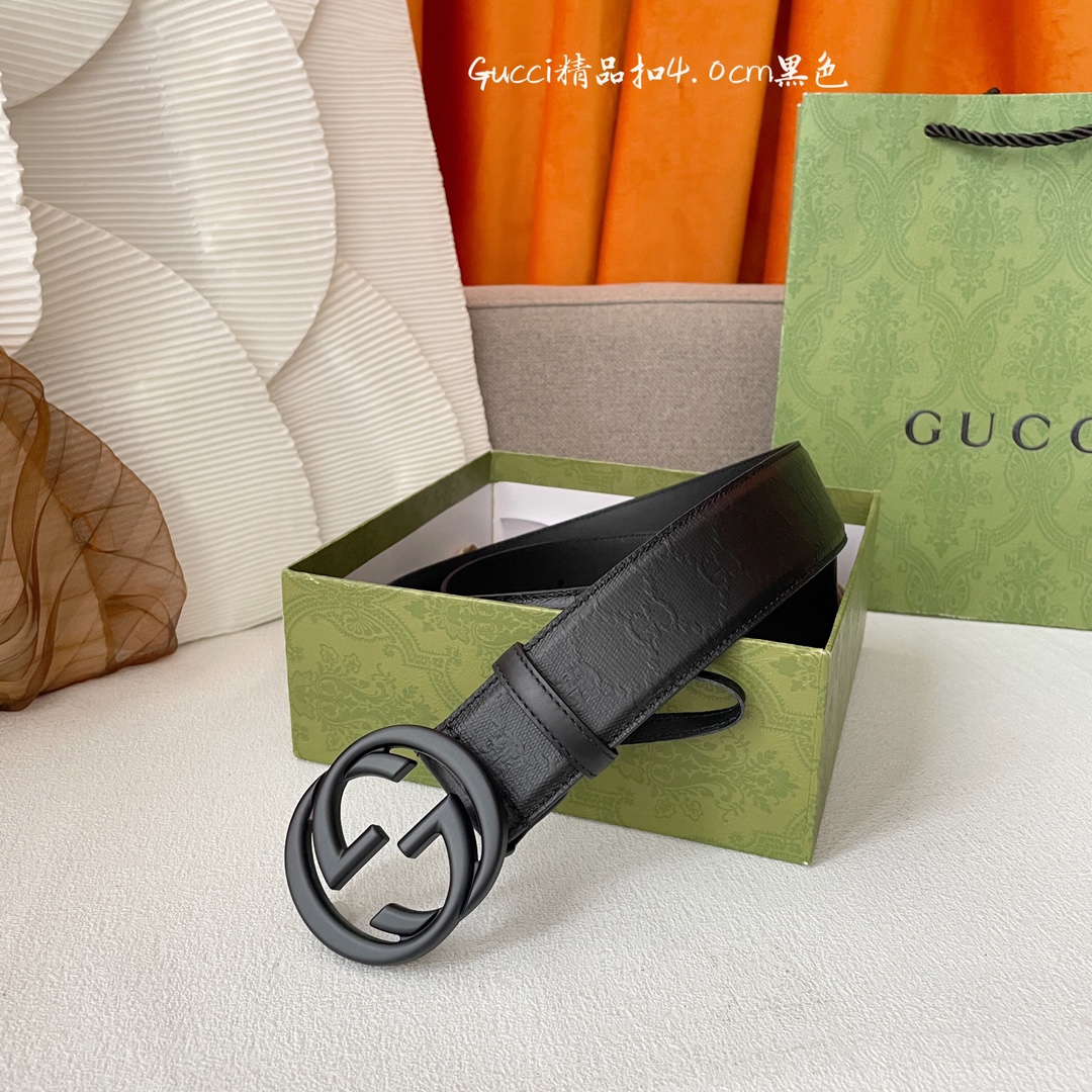 Gucci经典款进口原厂印花面搭配原版皮底精品钢扣宽4.0Cm经典永不过时款潮流大方时尚百搭