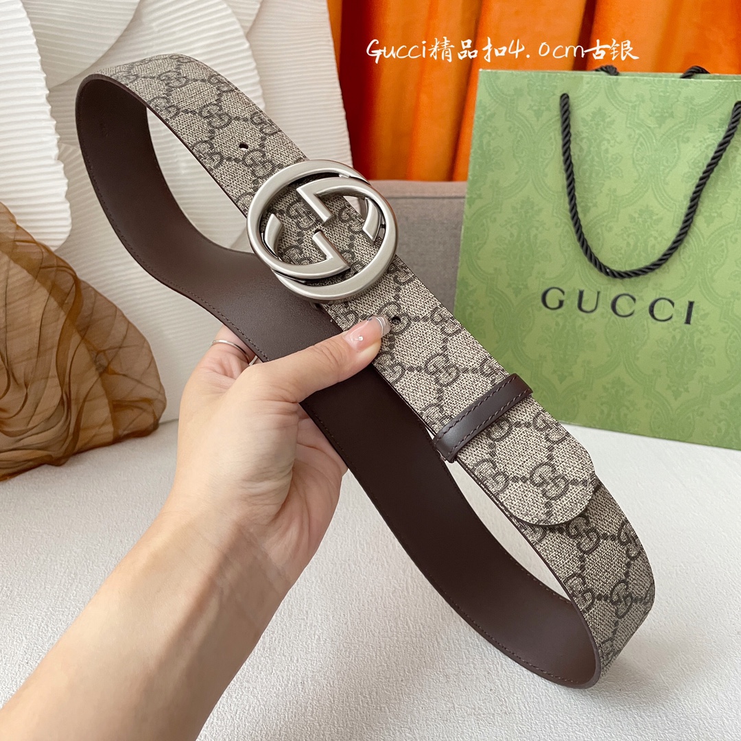 Gucci经典款进口原厂印花面搭配原版皮底精品钢扣宽4.0Cm经典永不过时款潮流大方时尚百搭