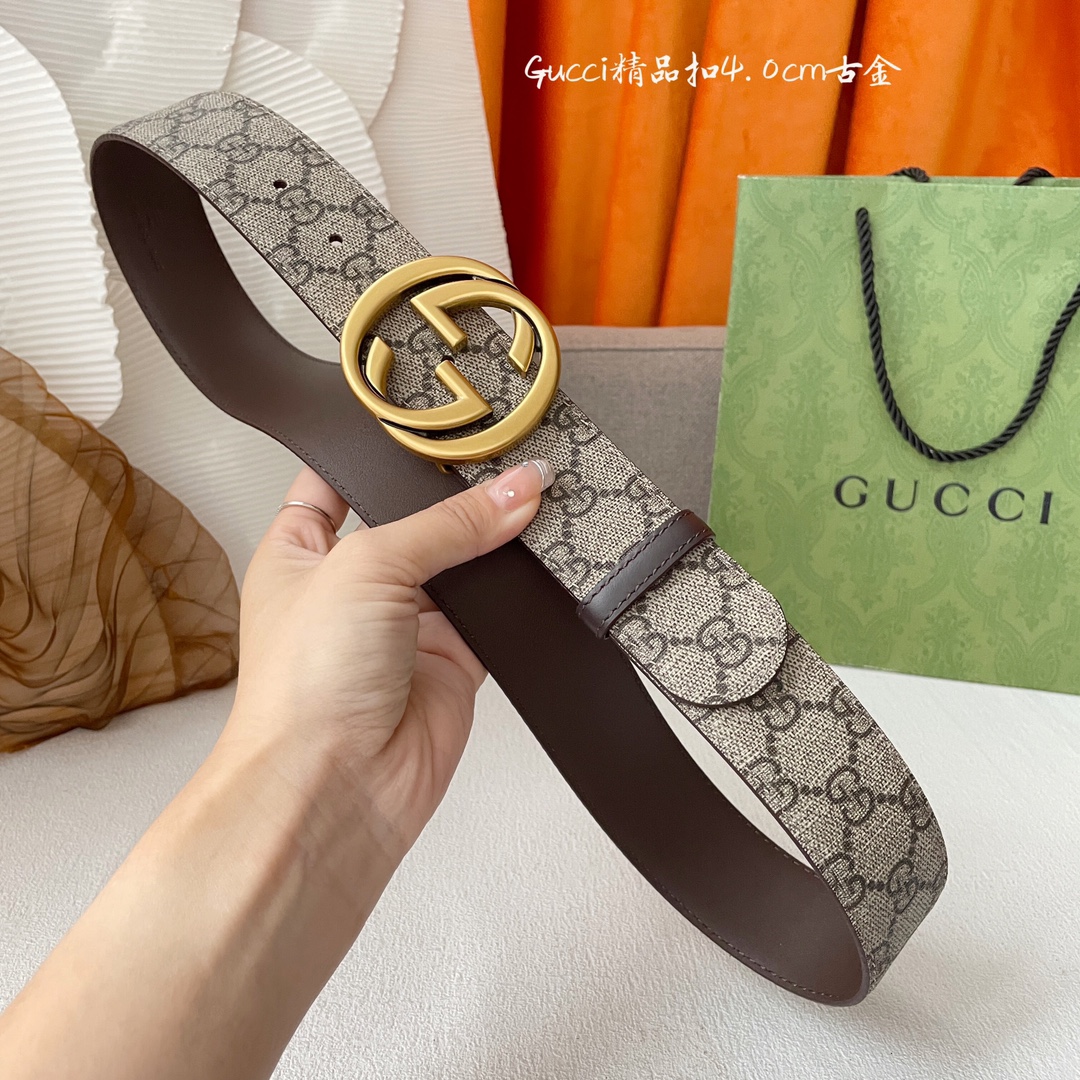 Gucci经典款进口原厂印花面搭配原版皮底精品钢扣宽4.0Cm经典永不过时款潮流大方时尚百搭