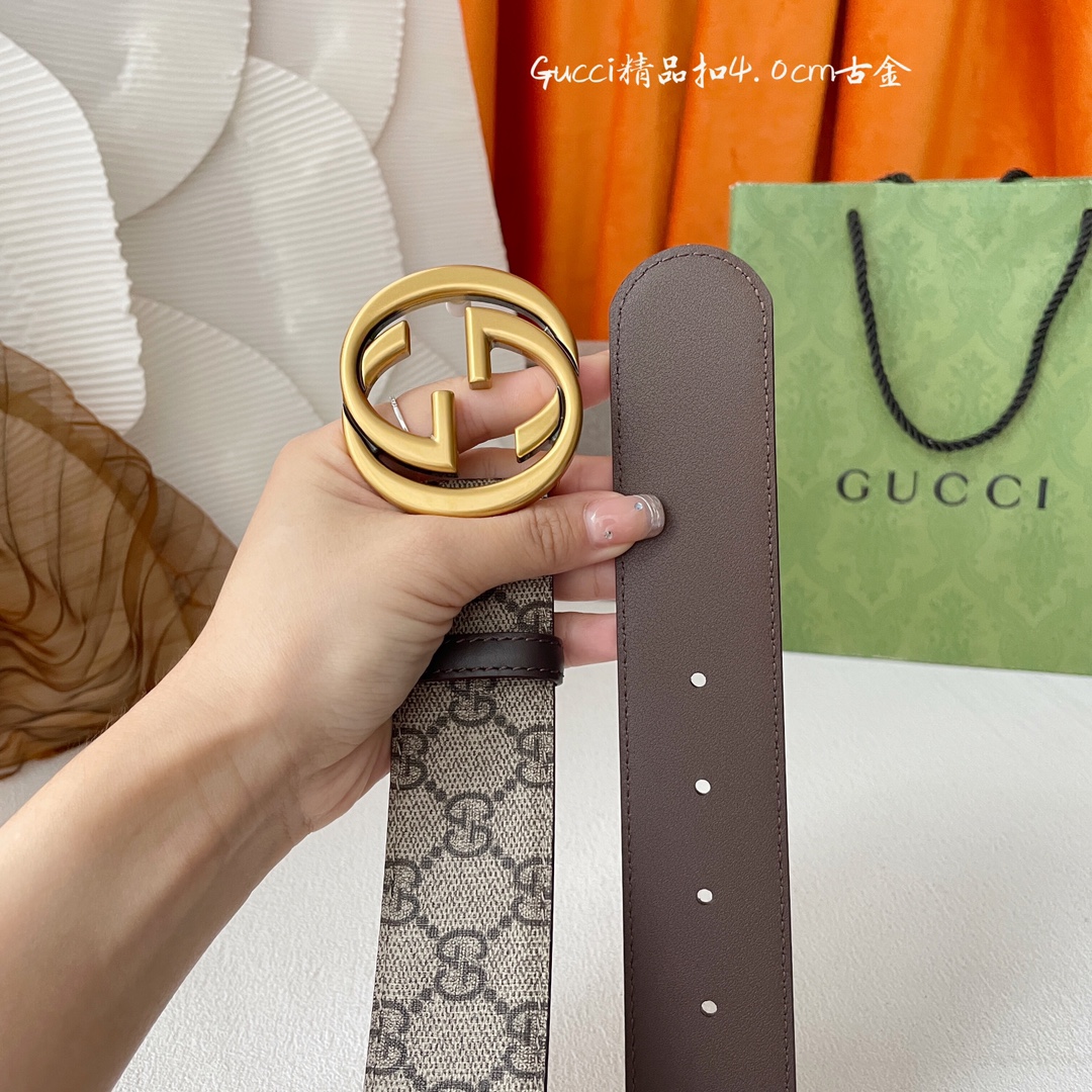 Gucci经典款进口原厂印花面搭配原版皮底精品钢扣宽4.0Cm经典永不过时款潮流大方时尚百搭