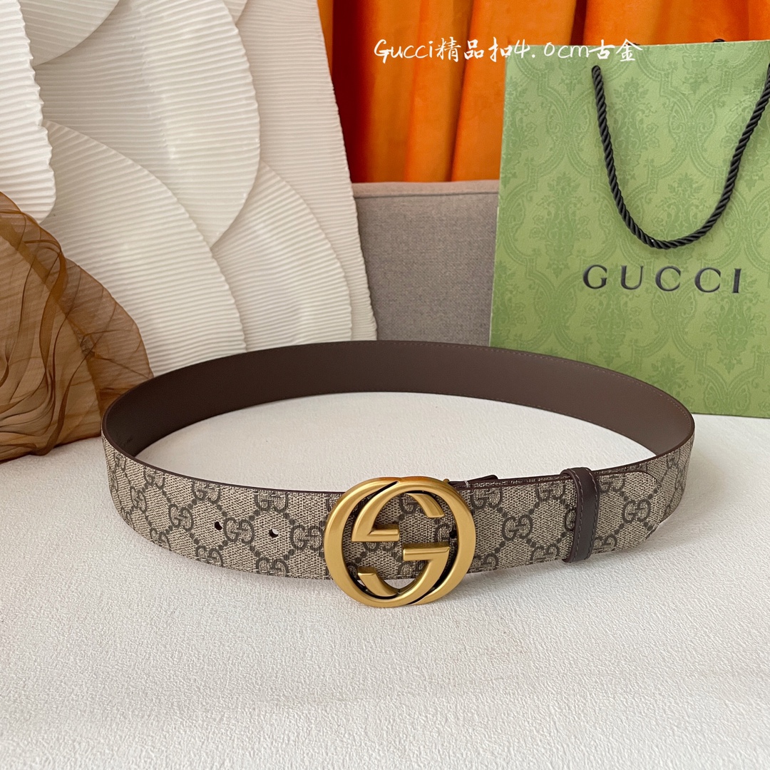 Gucci经典款进口原厂印花面搭配原版皮底精品钢扣宽4.0Cm经典永不过时款潮流大方时尚百搭