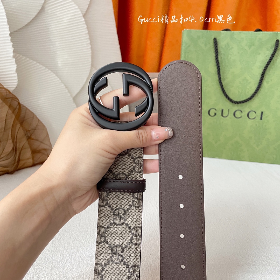 Gucci经典款进口原厂印花面搭配原版皮底精品钢扣宽4.0Cm经典永不过时款潮流大方时尚百搭