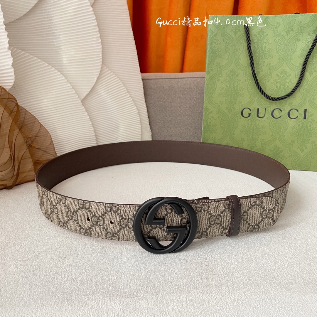 Gucci经典款进口原厂印花面搭配原版皮底精品钢扣宽4.0Cm经典永不过时款潮流大方时尚百搭