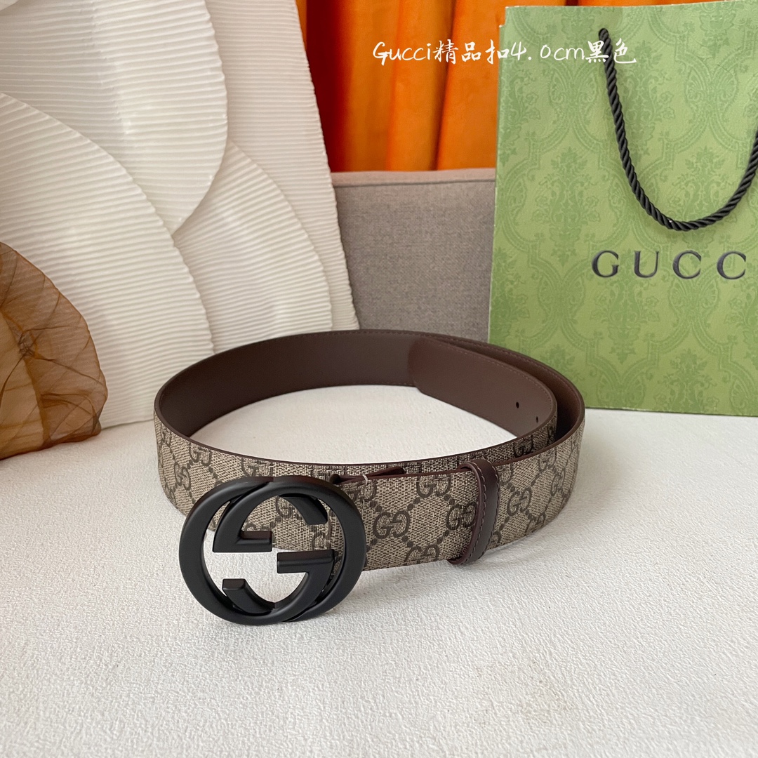 Gucci经典款进口原厂印花面搭配原版皮底精品钢扣宽4.0Cm经典永不过时款潮流大方时尚百搭