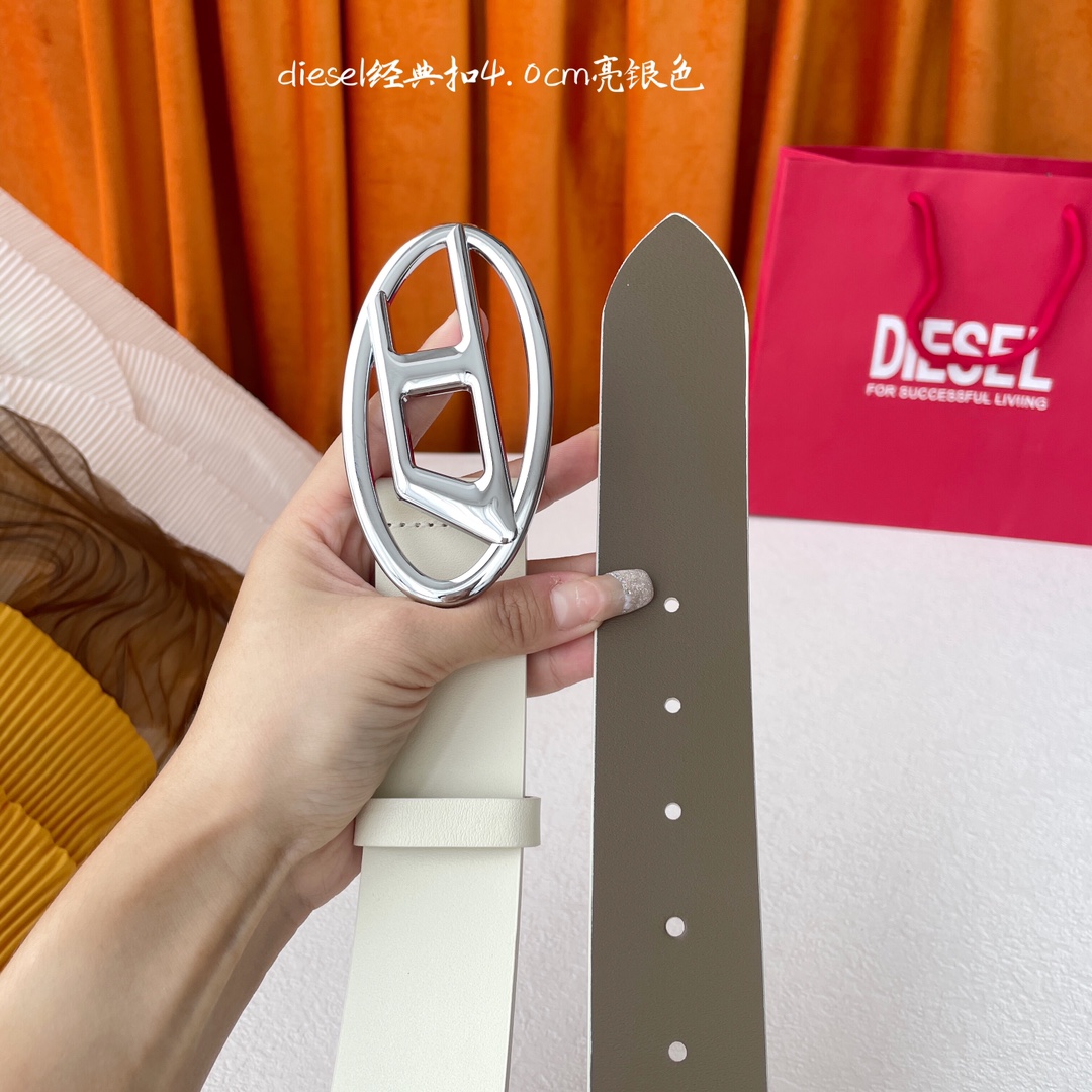 디젤 식물성 태닝 가죽 실버 D 로고 벨트 75988 이미지 4