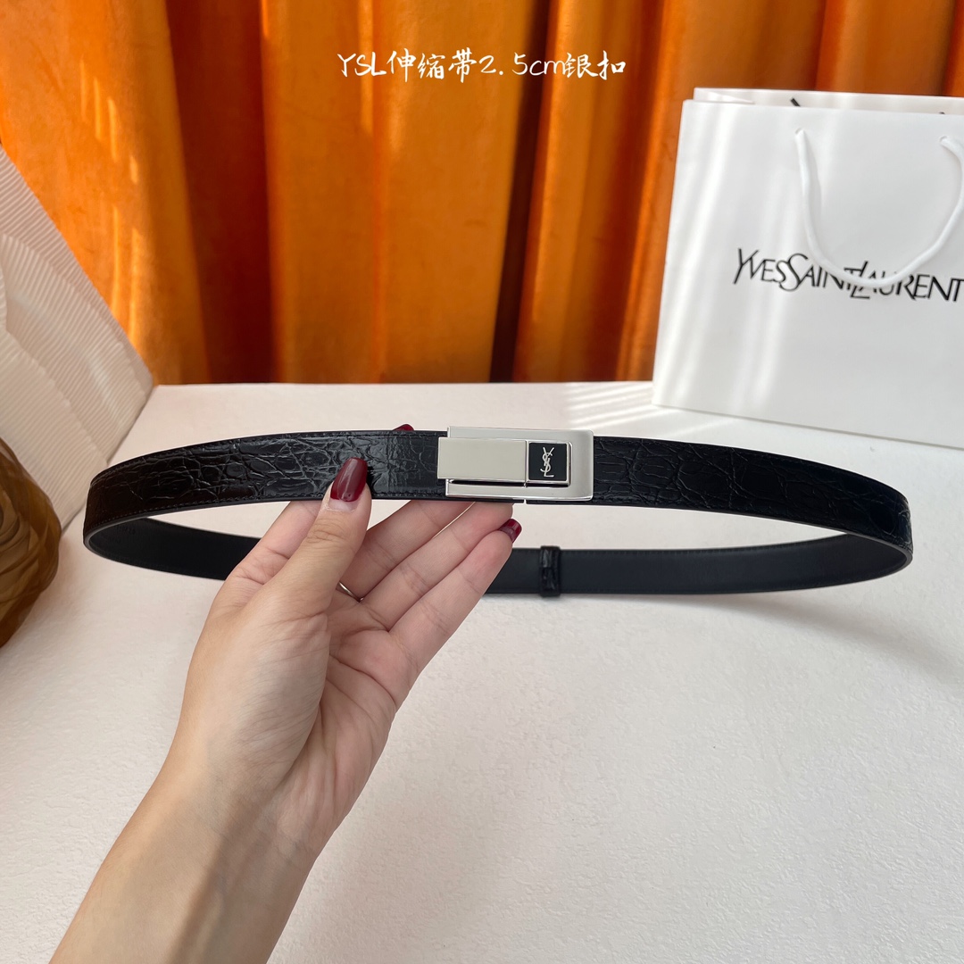 p210 顶级品质🎁配全套包装  Saint Laurent 圣罗兰女士腰带皮带 原厂真金电渡扣头,新款伸缩带可调节,意大利原厂皮,均码,宽2.5cm