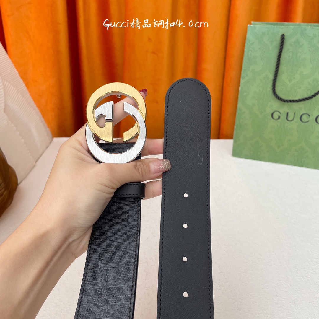 p200 顶级品质🎁配全套包装  Gucci 经典款进口原厂印花面 搭配原版皮底 精品钢扣 宽4.0 Cm  经典永不过时款 潮流大方 时尚百搭