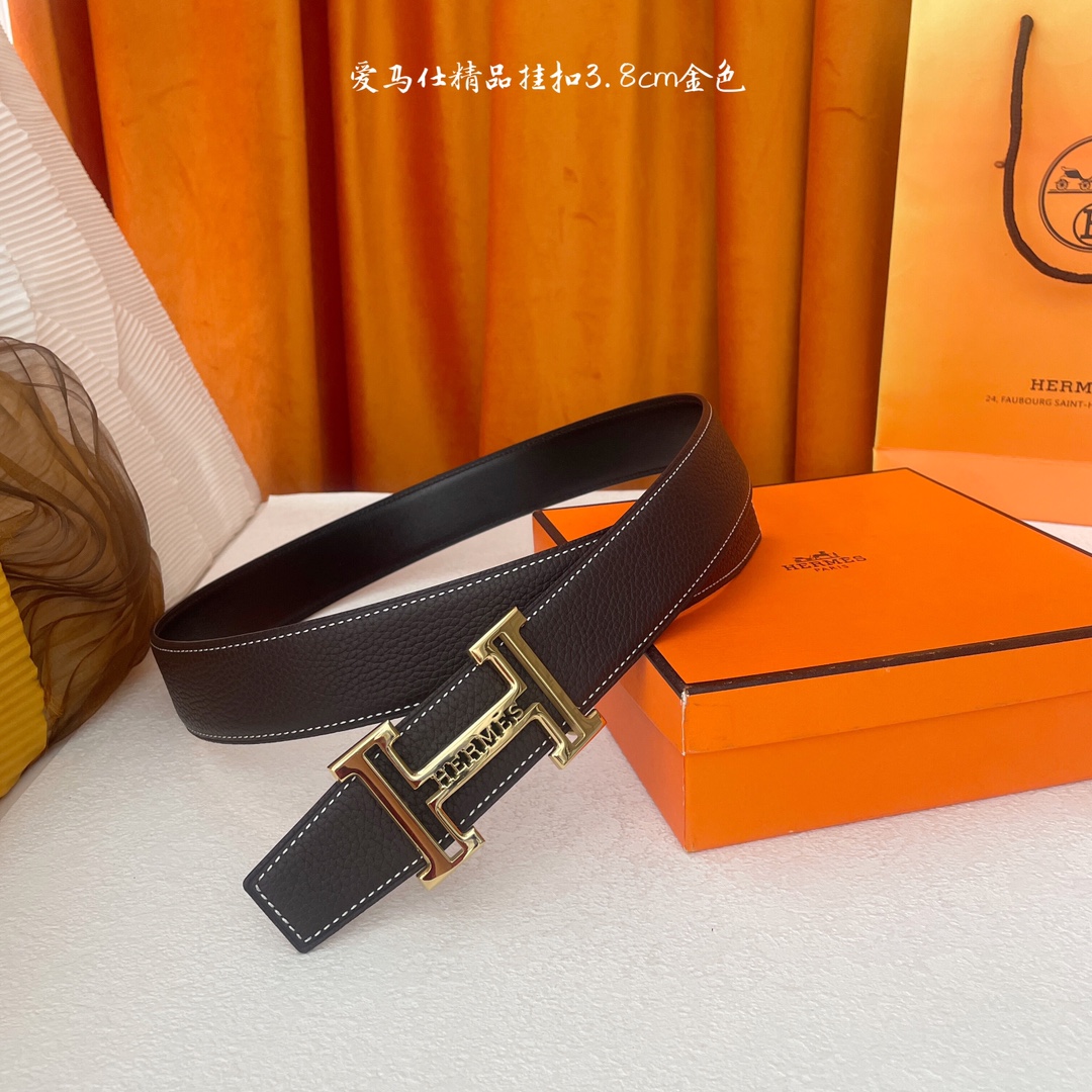Hermès Women's Reversible Leather Belt with Gold Plated Buckle, 3.8cm