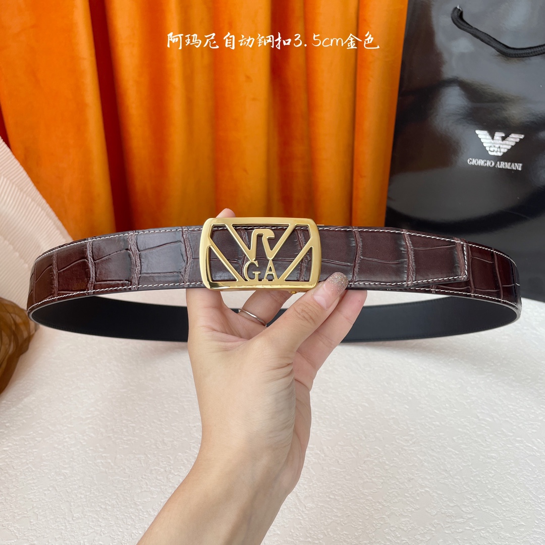 阿玛尼经典原单品质小牛皮搭配精品自动钢扣