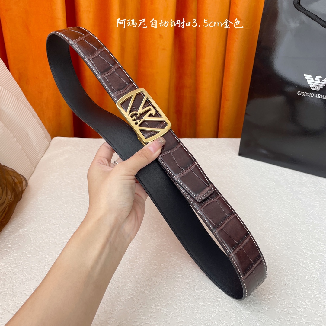 阿玛尼经典原单品质小牛皮搭配精品自动钢扣