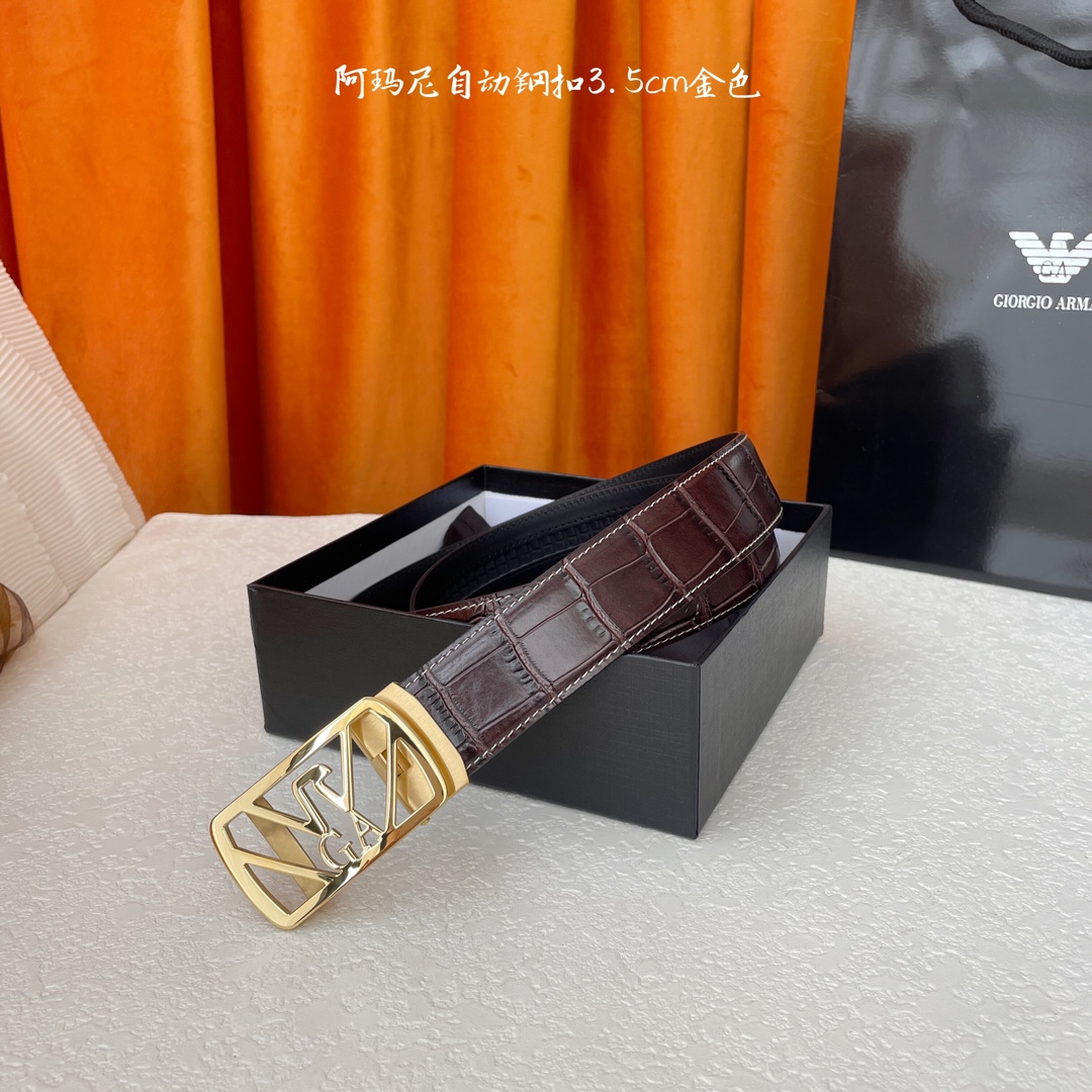阿玛尼经典原单品质小牛皮搭配精品自动钢扣
