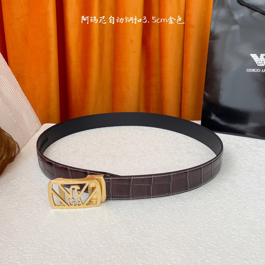 阿玛尼经典原单品质小牛皮搭配精品自动钢扣
