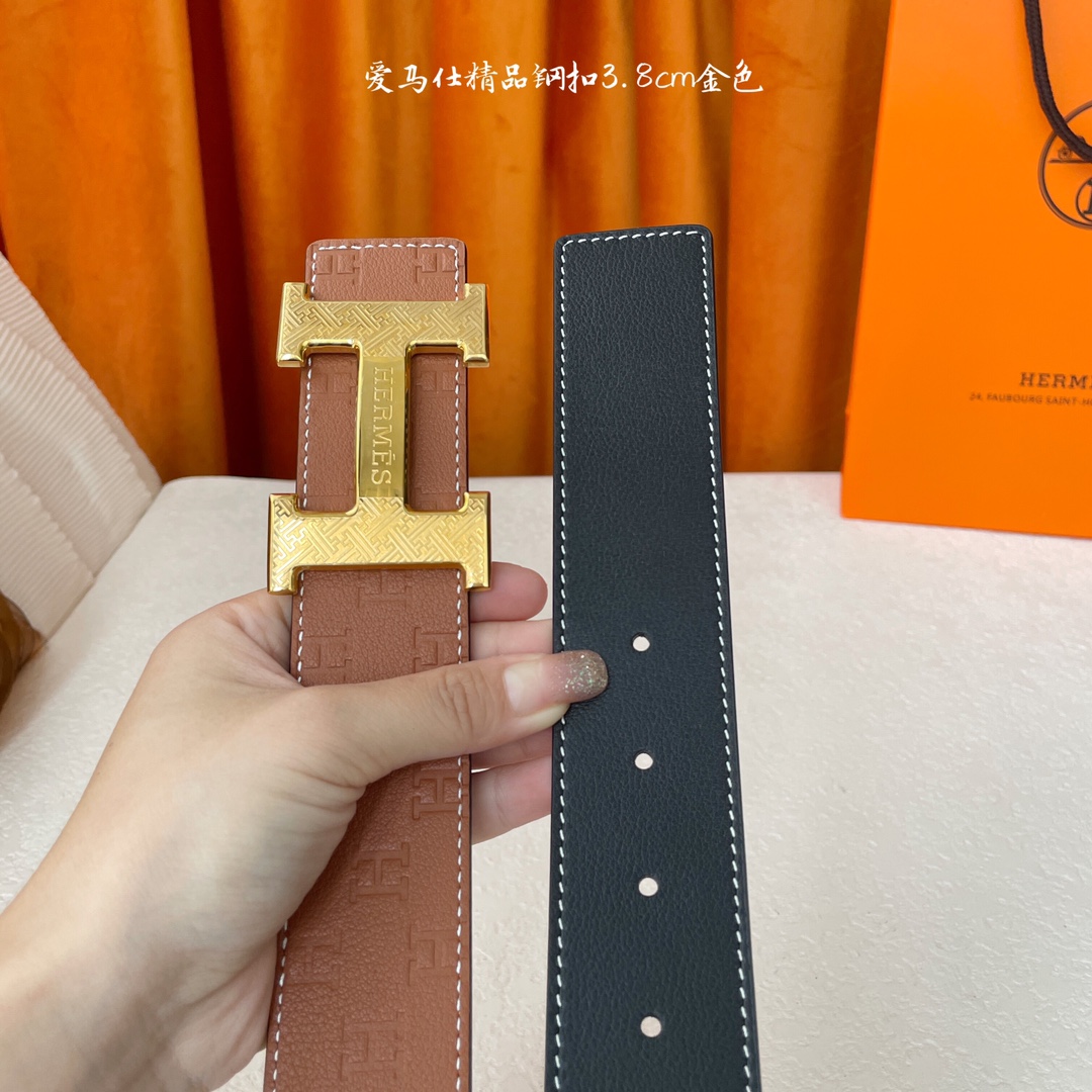 爱马仕Hermes 原单爱马仕宽3.8cm进口原版皮带身双面可两面用