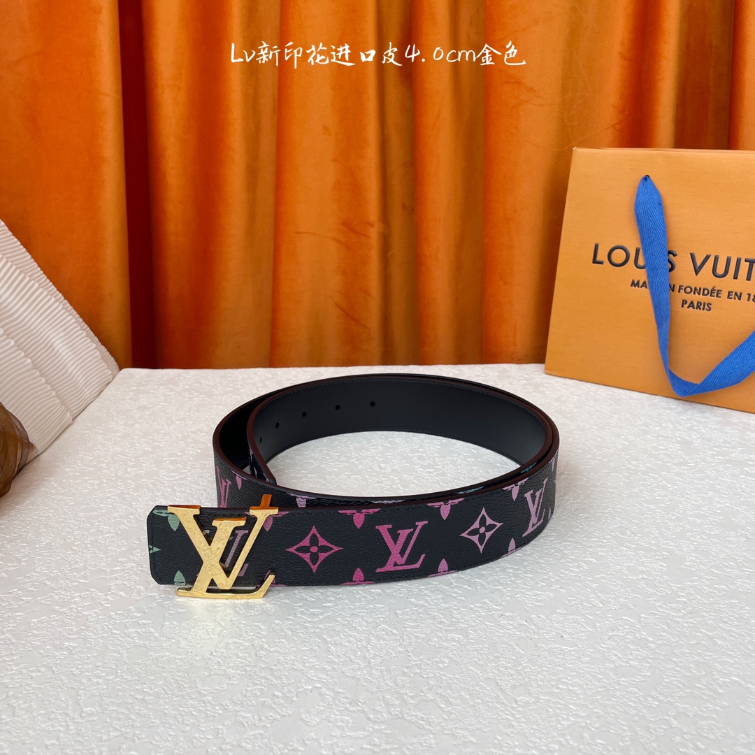 [LV Belts]LV classic original order quality New printed surface plain leather