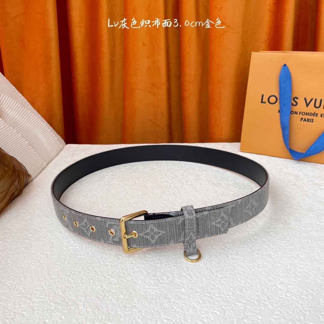 LOUIS VUITTON 灰色品牌字母布面搭配黑色皮底3.0cm