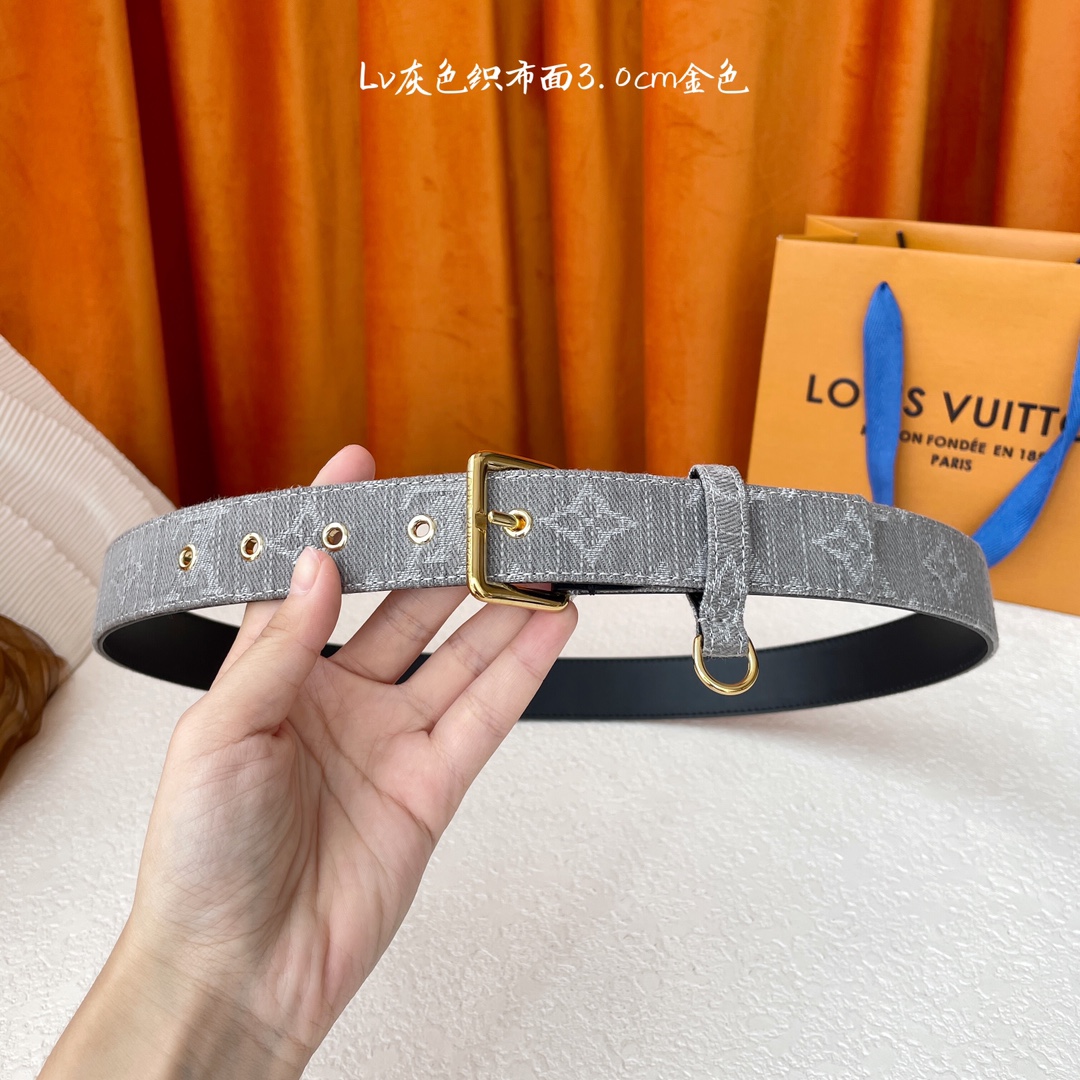 LOUIS VUITTON 灰色品牌字母布面搭配黑色皮底3.0cm
