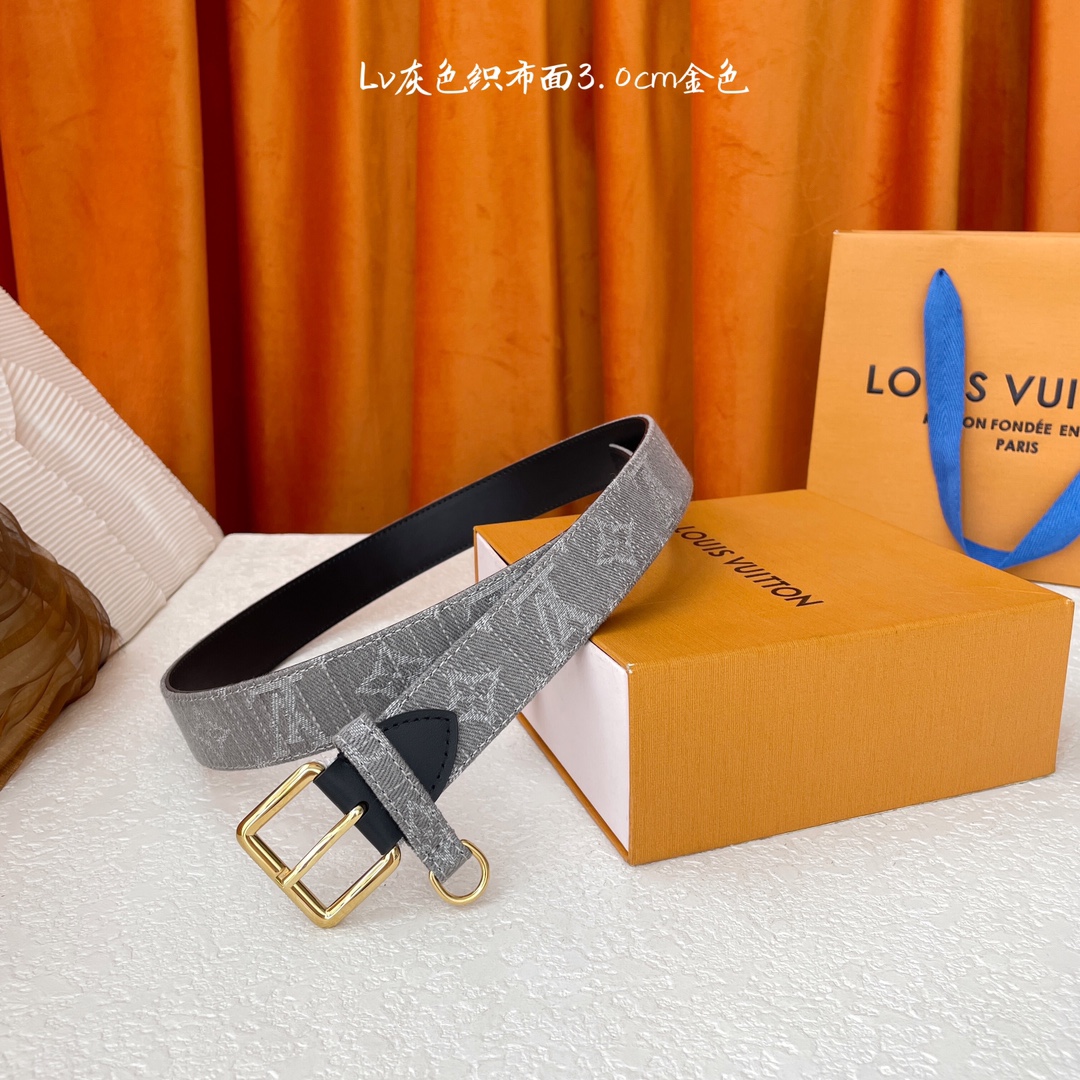 LOUIS VUITTON 灰色品牌字母布面搭配黑色皮底3.0cm