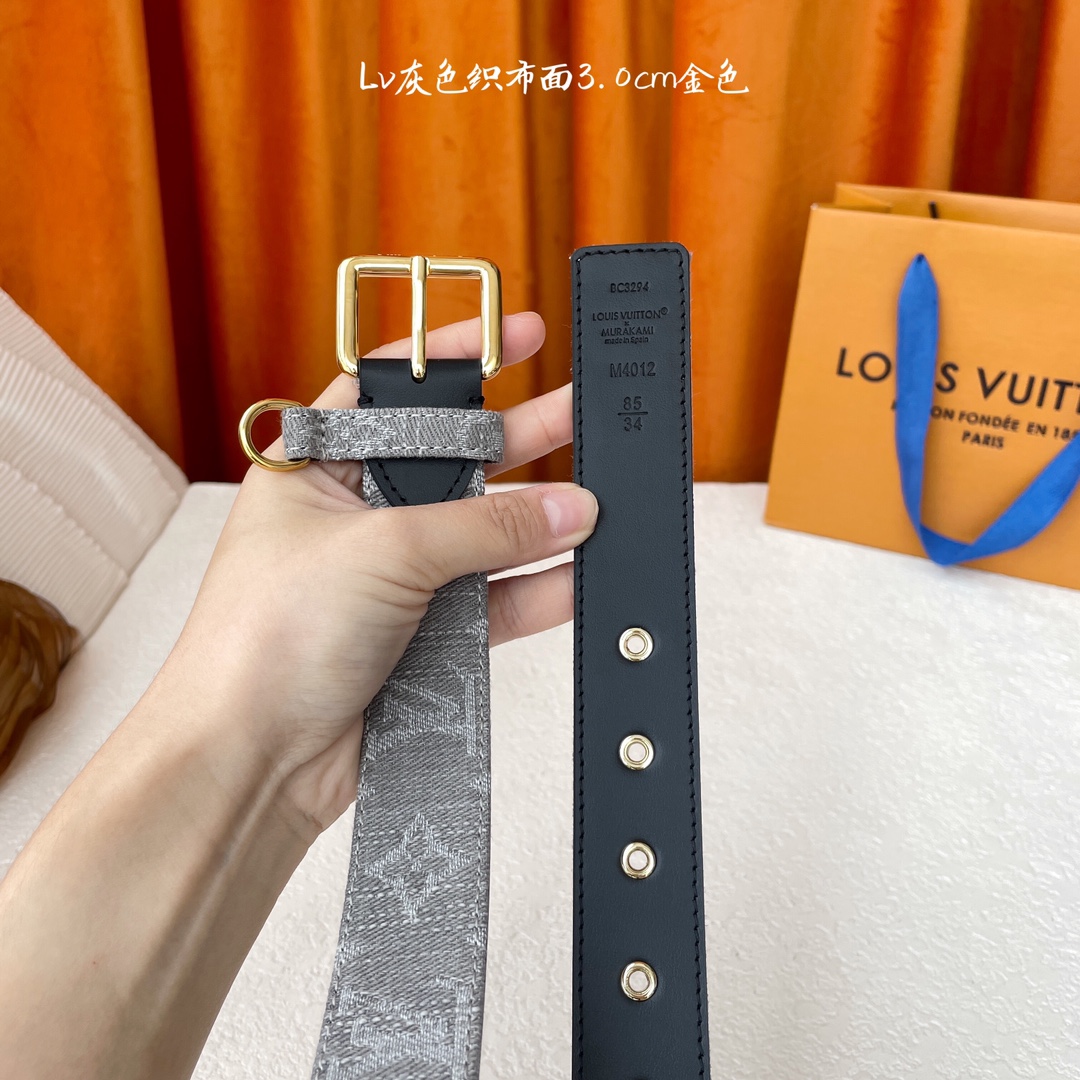 LOUIS VUITTON 灰色品牌字母布面搭配黑色皮底3.0cm