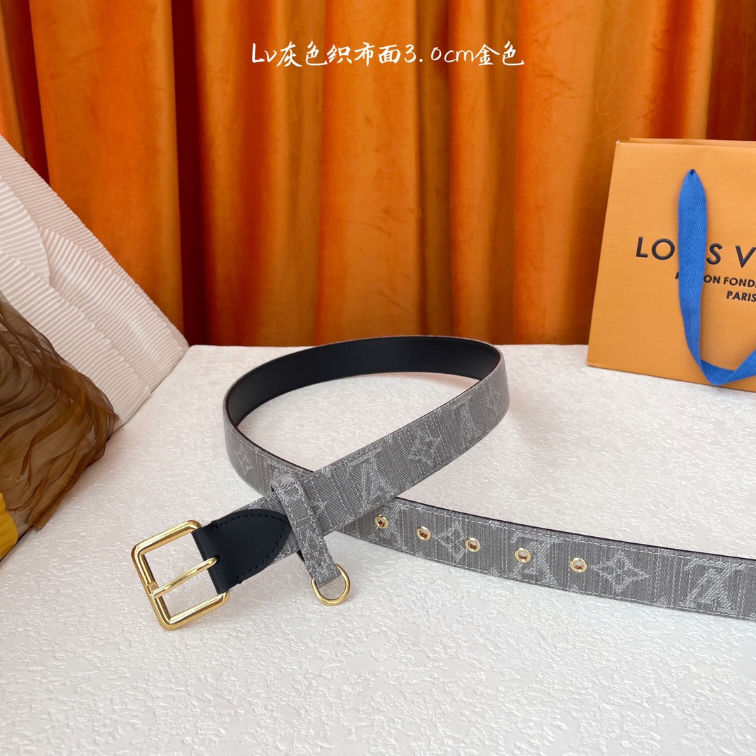 LOUIS VUITTON 灰色品牌字母布面搭配黑色皮底3.0cm