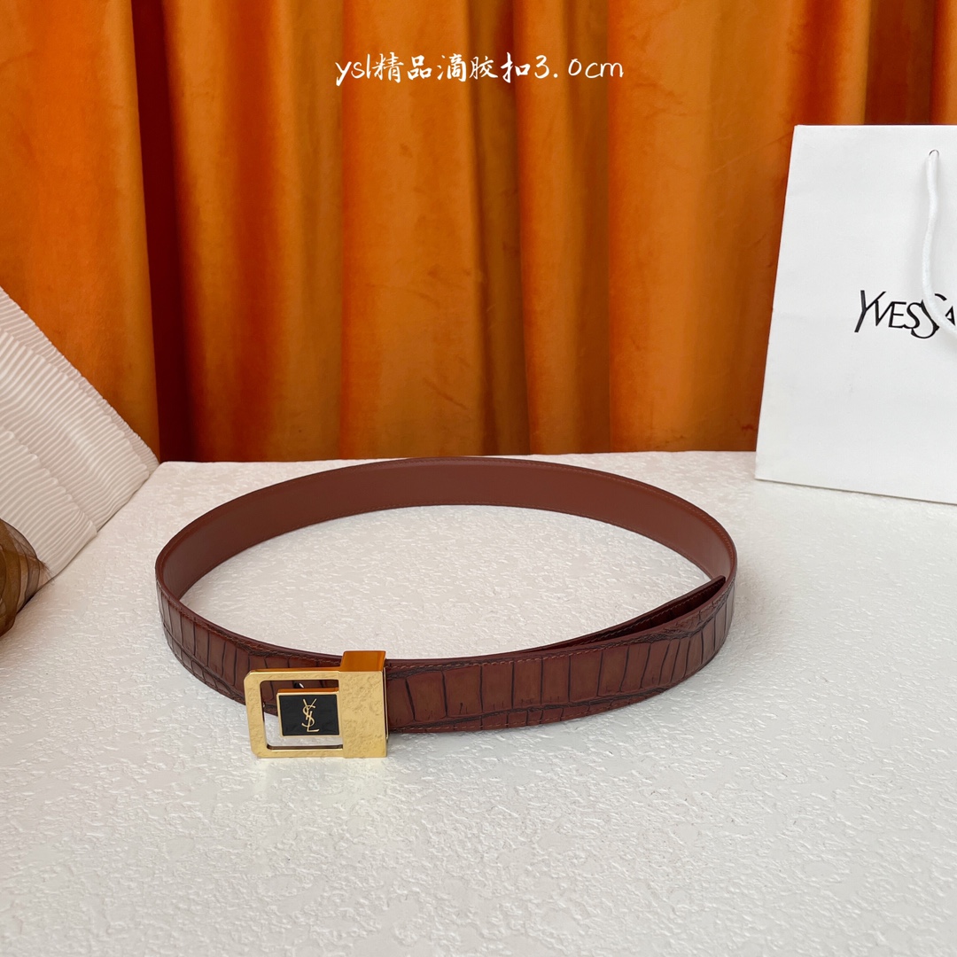 圣罗兰YSL顶级鳄鱼纹小牛皮软腰带 3.0cm板扣