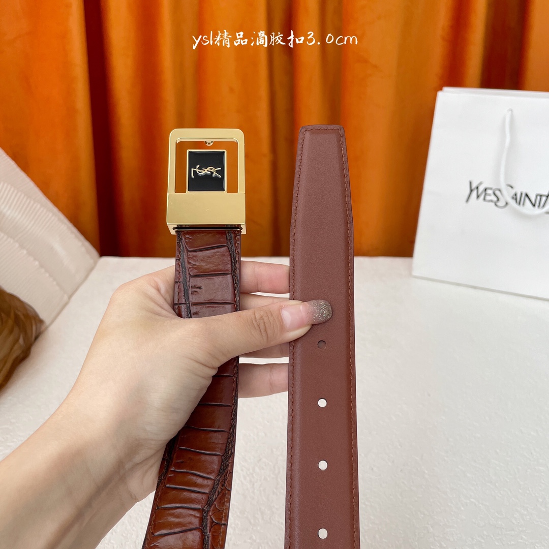 圣罗兰YSL顶级鳄鱼纹小牛皮软腰带 3.0cm板扣