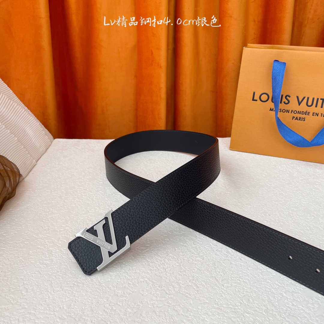 LOUIS VUITTON：经典原单品质 一面经典荔枝纹一面平纹底 原单精品钢扣 4.0cm