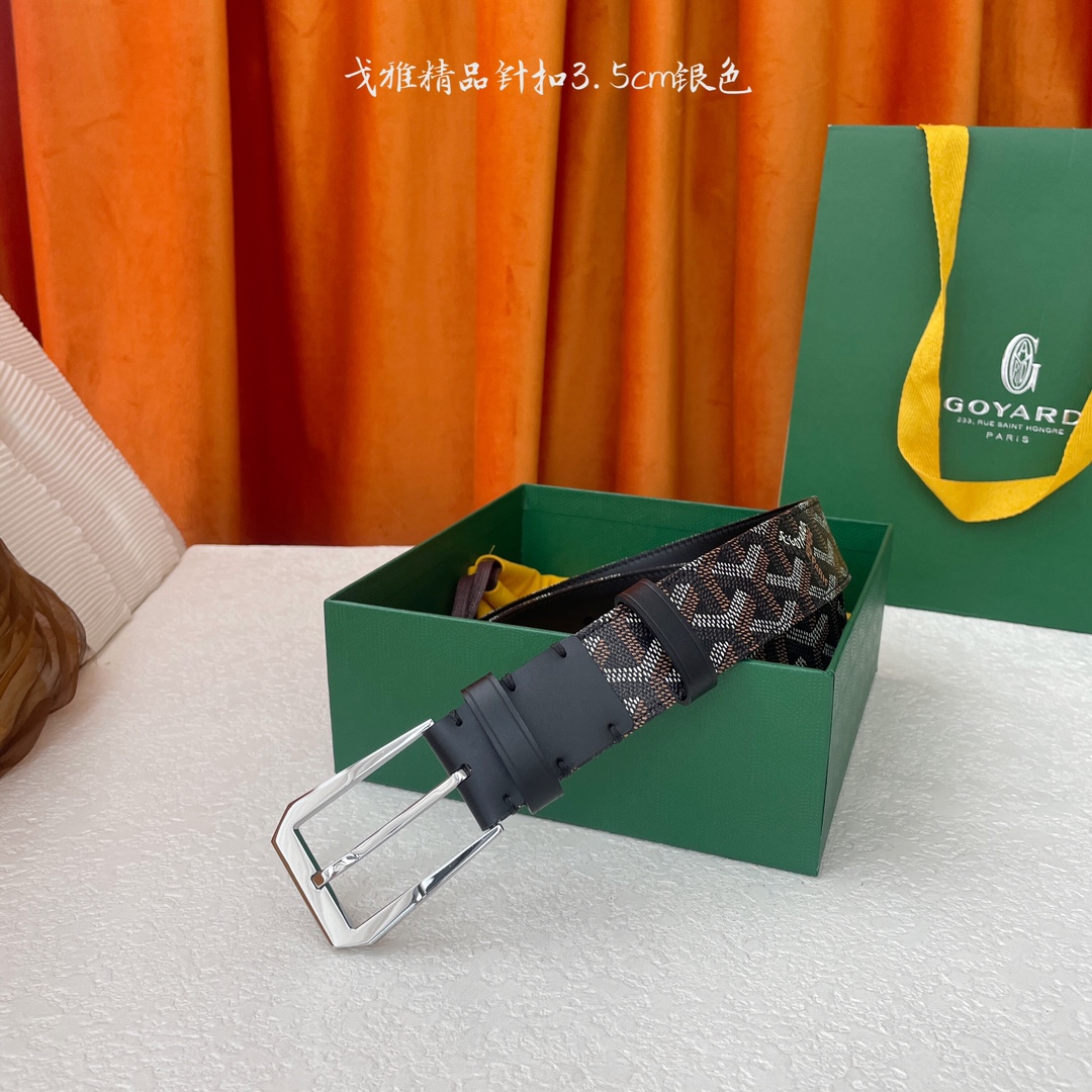 Ceinture Goyard Classique en Toile Imprimée avec Boucle Argentée, 3.5cm
