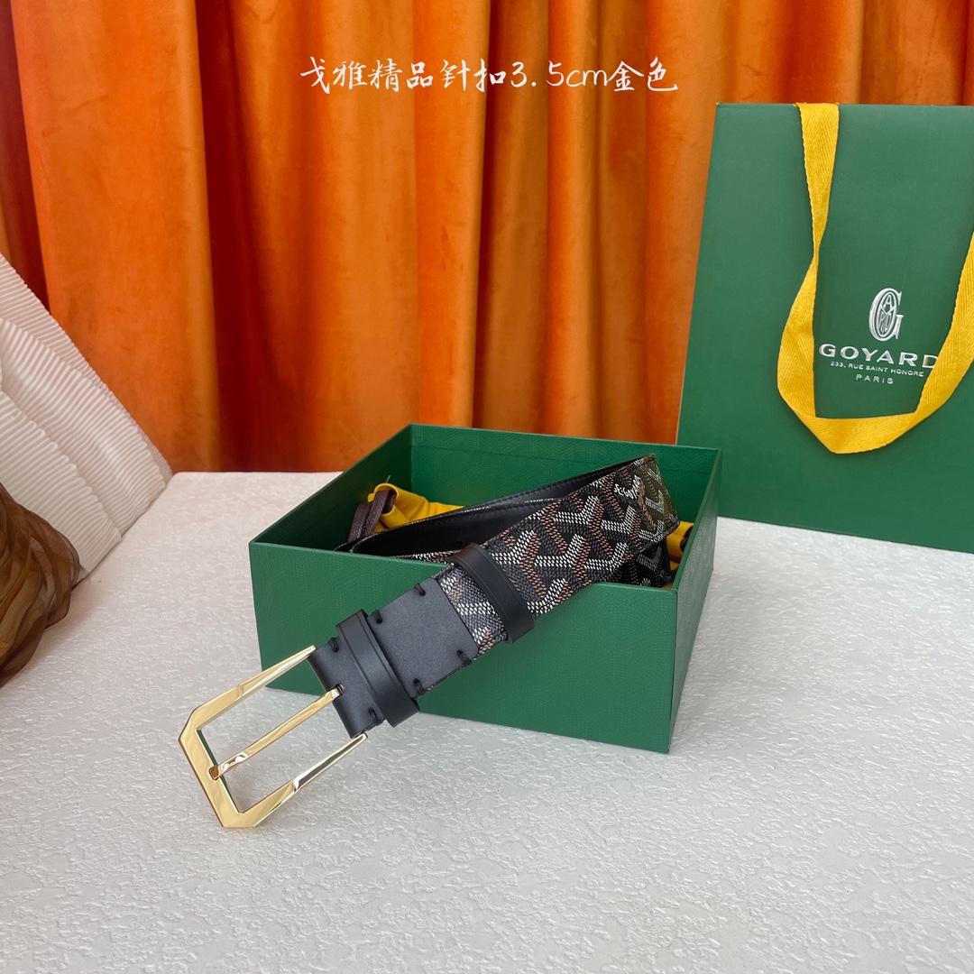 Elegante Cinturón Goyard de Lona Estampada con Hebilla Dorada para Hombre