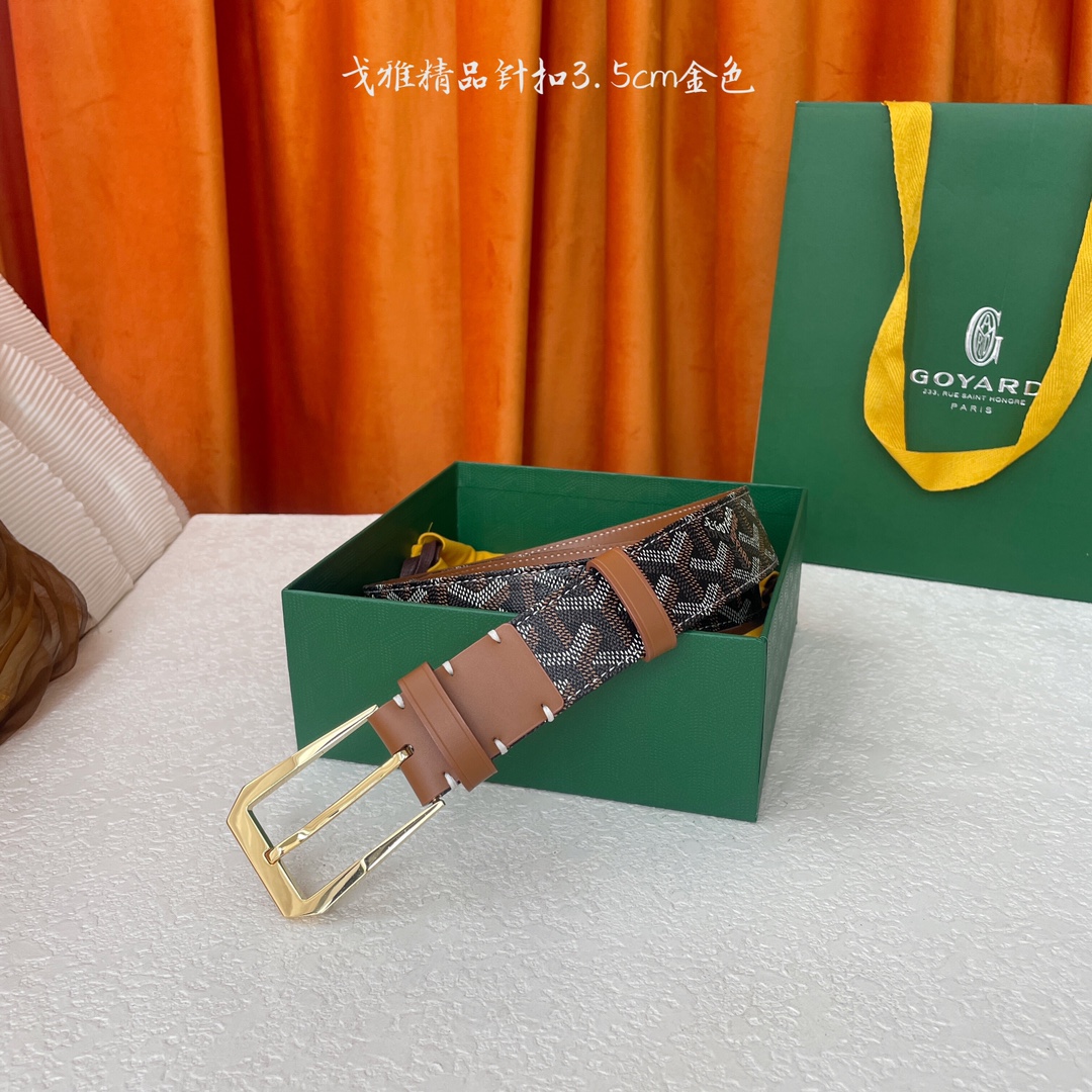 Goyard Italian Canvas Leather Belt with Copper Buckle, 3.5cm Width