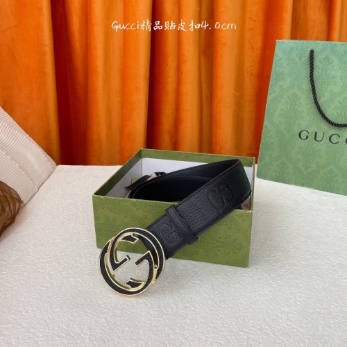 Gucci Leather Belt with Interlocking G Buckle, 4.0cm Width, Black 1 Gucci Leather Belt with Interlocking G Buckle, 4.0cm Width, Black