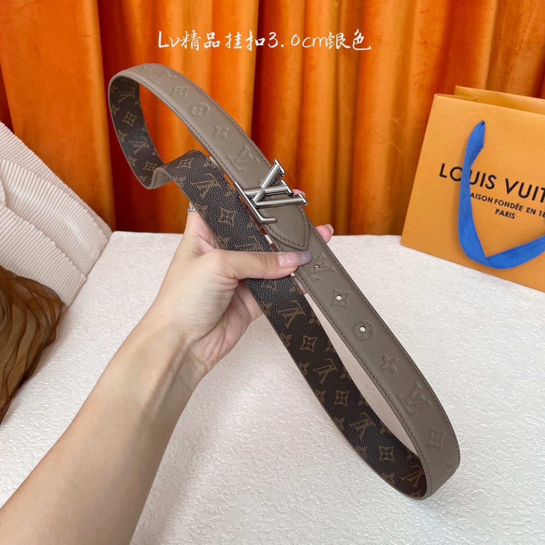 Louis Vuitton Embossed Leather Belt with Silver Buckle, 3.0cm Width 7 i1750759025 2318 0