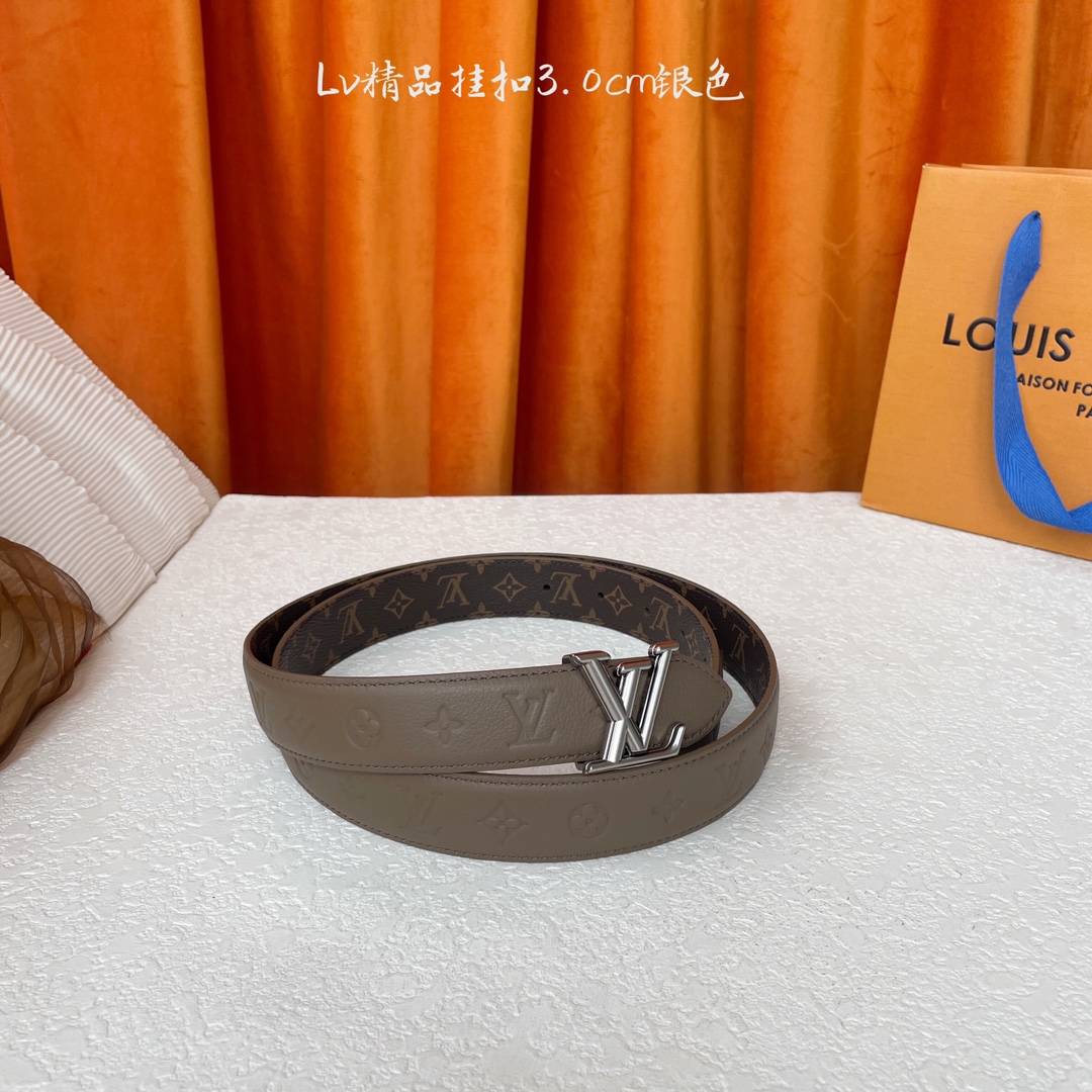 Louis Vuitton Embossed Leather Belt with Silver Buckle, 3.0cm Width 3 i1750759025 4184 0