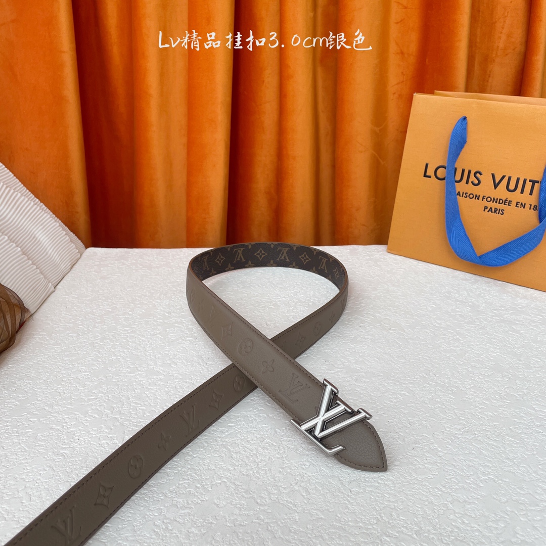 Louis Vuitton Embossed Leather Belt with Silver Buckle, 3.0cm Width 4 i1750759025 8955 0