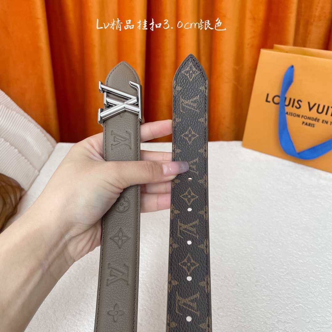 Louis Vuitton Embossed Leather Belt with Silver Buckle, 3.0cm Width 5 i1750759025 9371 0