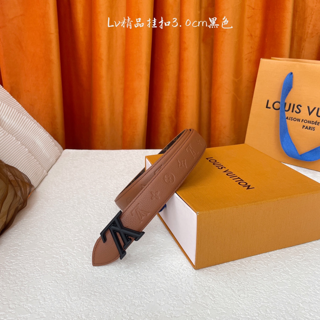 Louis Vuitton Riem - Italiaans Leer, Embleem Print, Koperen Gesp - 3.0cm Breed
