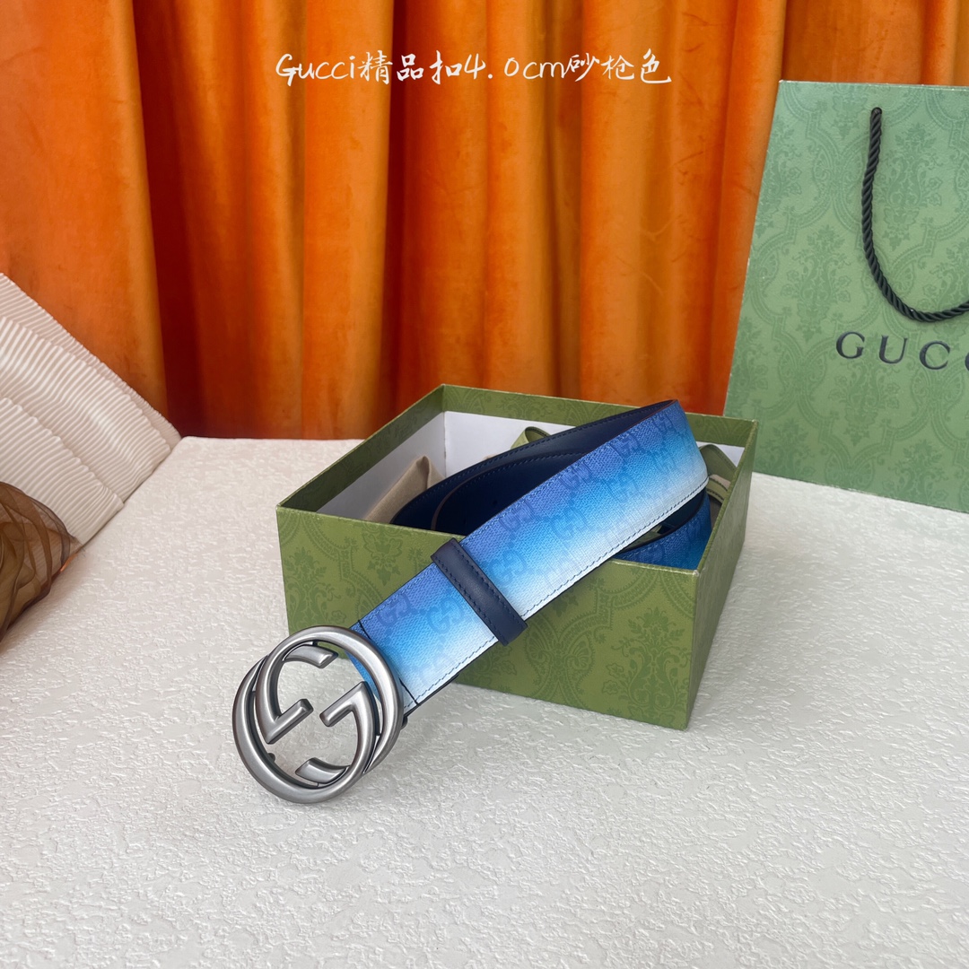 NO:336538,Gucci new gradient blue surface with dark blue leather base in the same color, fine copper buckle, width 4.0Cm, classic style never out of style, trendy and versatile, belt, gucci19860909Gucci 新款渐变色蓝色面 搭配同色系深蓝色皮底 精品铜扣 宽4.0Cm 经典永不过时款 潮流大方 时尚百搭,皮带,gucci,Belt