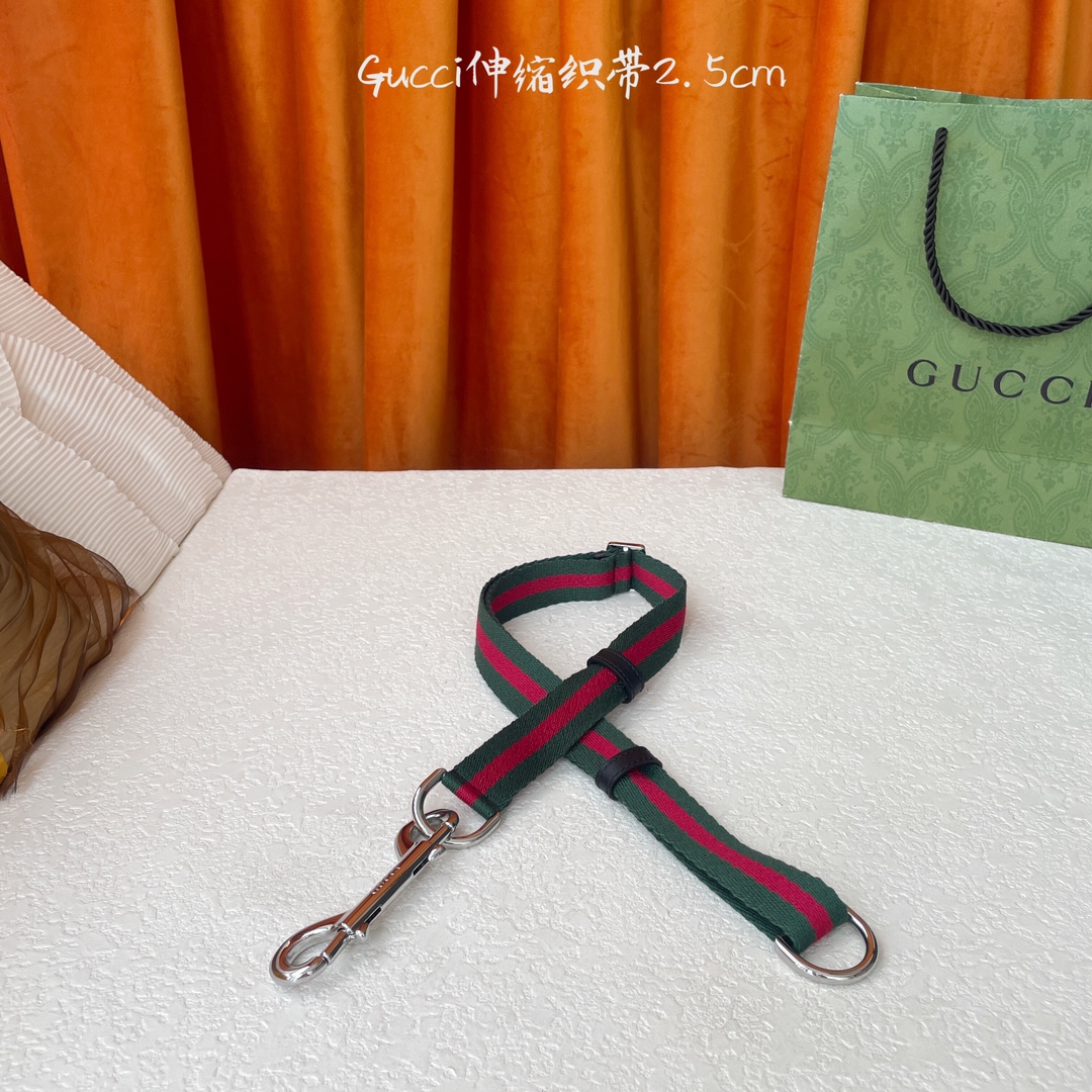   Gucci 新款织带 可调节可伸缩 精品五金 宽2.5Cm  潮流大方 时尚百搭 码数：S M L