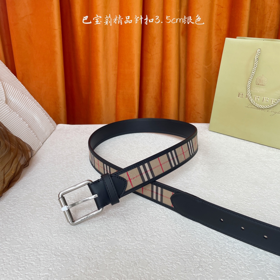  Burberry  巴宝莉专柜同步平滑皮革腰带  搭配精品针扣  装饰品牌经典格纹  以及典藏的马术骑