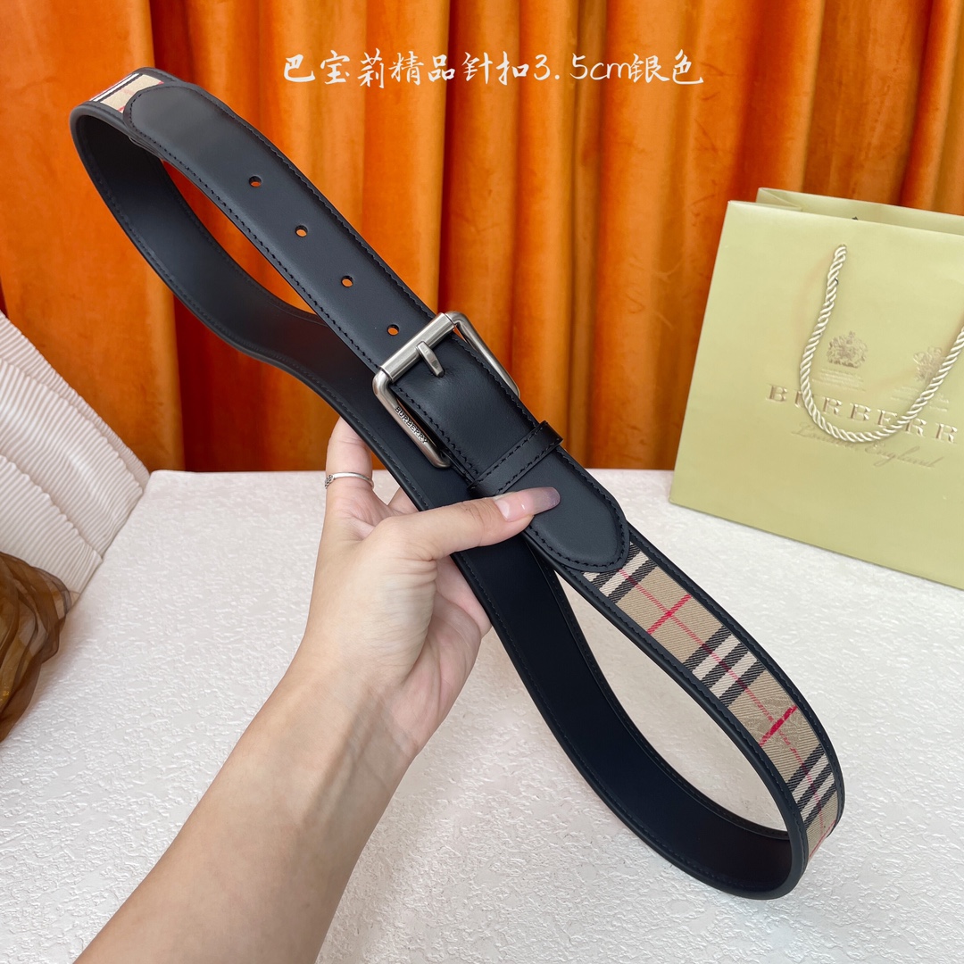  Burberry  巴宝莉专柜同步平滑皮革腰带  搭配精品针扣  装饰品牌经典格纹  以及典藏的马术骑