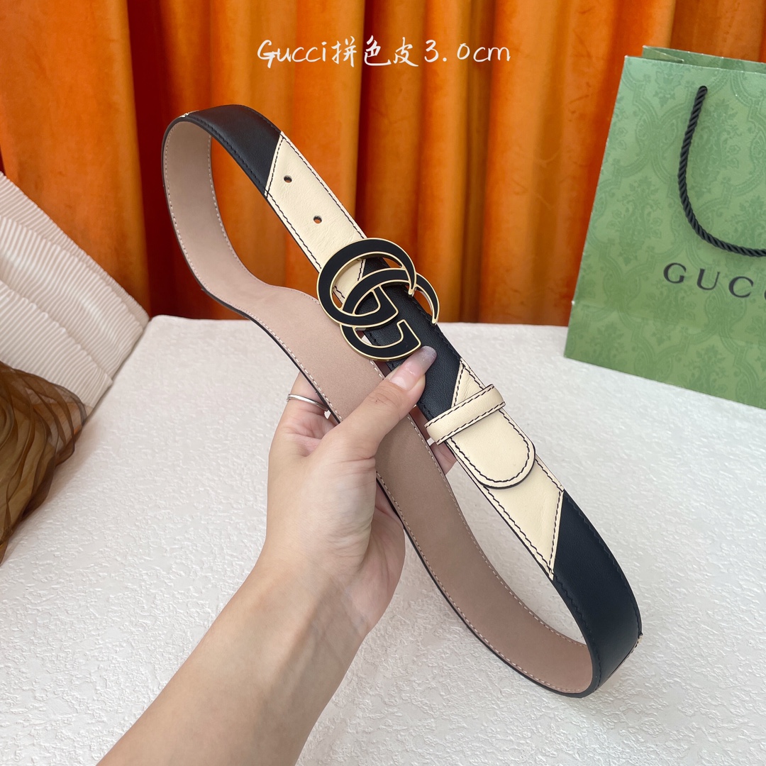   Gucci 新款拼接皮 搭配树膏沙底 精品铜扣 宽3.0Cm  经典永不过时款 潮流大方 时尚百搭