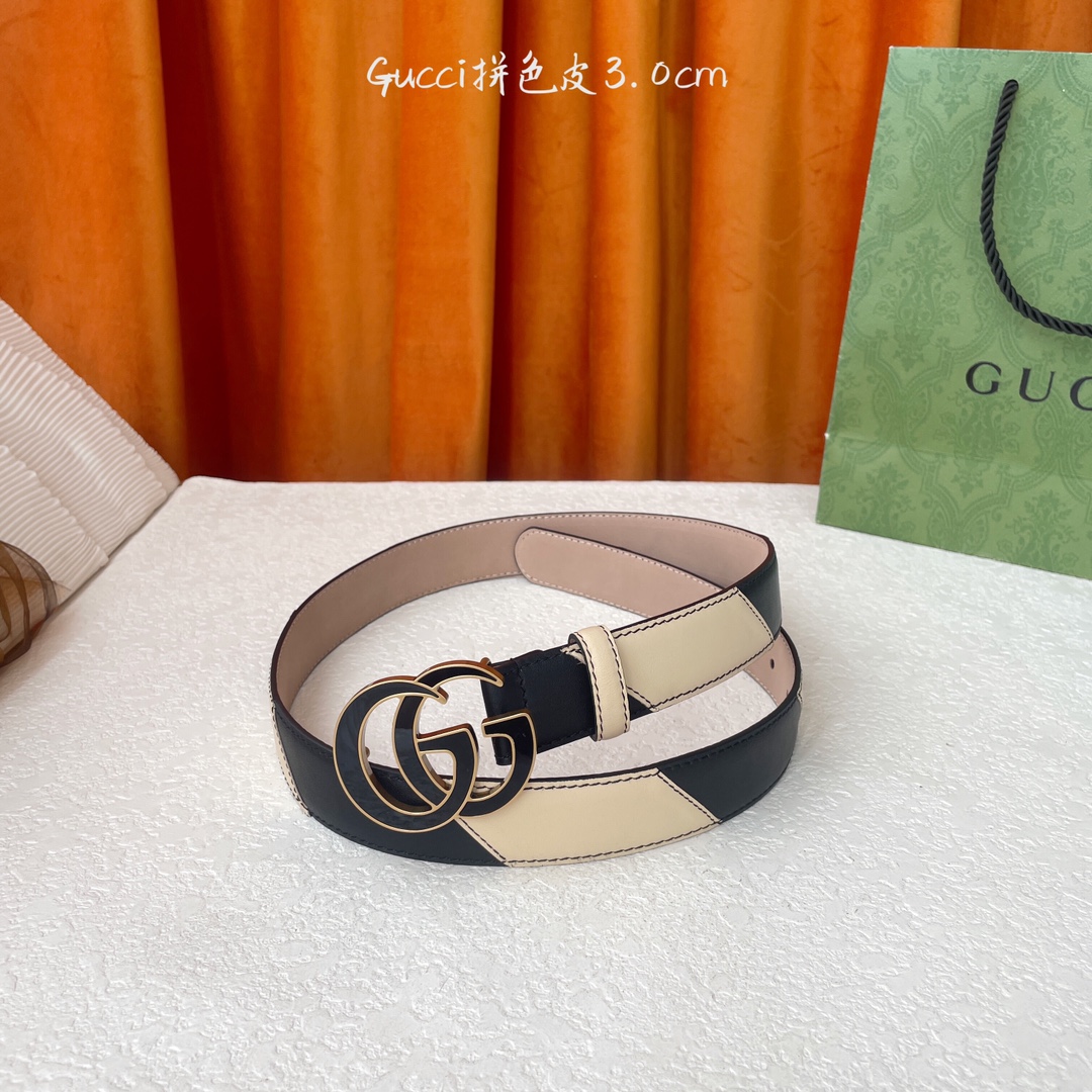   Gucci 新款拼接皮 搭配树膏沙底 精品铜扣 宽3.0Cm  经典永不过时款 潮流大方 时尚百搭