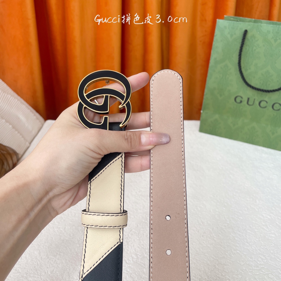   Gucci 新款拼接皮 搭配树膏沙底 精品铜扣 宽3.0Cm  经典永不过时款 潮流大方 时尚百搭