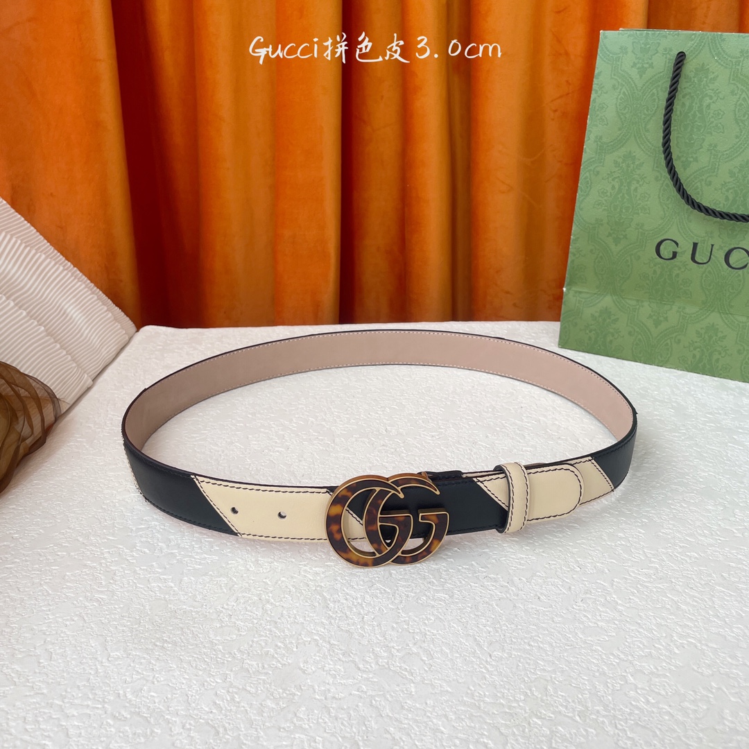  Gucci 新款拼接皮 搭配树膏沙底 精品铜扣 宽3.0Cm  经典永不过时款 潮流大方 时尚百搭